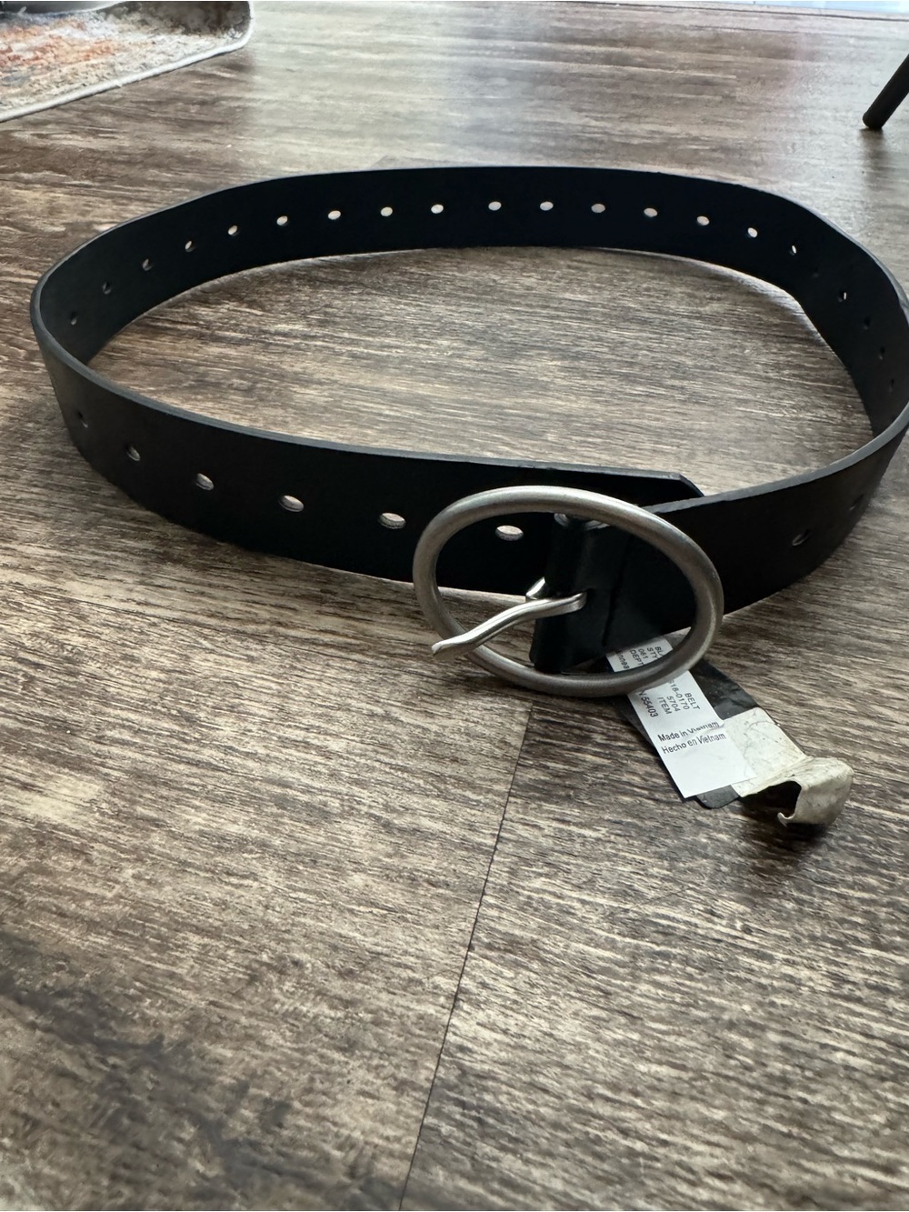 Target Black Leather Belt with Round Silver-Tone Buckle
